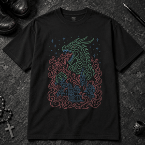 Neon Dragon Village T-shirt - Black - S - Inked 13 - Unisex alternative tattoo apparel.