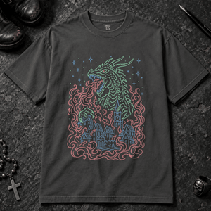 Neon Dragon Village T-shirt - Graphite - S - Inked 13 - Unisex alternative tattoo apparel.