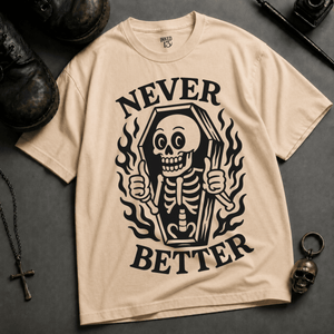 Never Better Heavyweight T-shirt - Ivory - XL - Inked 13 Ltd Unisex alternative tattoo apparel