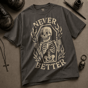 Never Better Heavyweight T-shirt - Pepper - M - Inked 13 Ltd Unisex alternative tattoo apparel