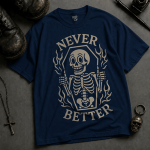 Never Better Heavyweight T-shirt - True Navy - S - Inked 13 Ltd Unisex alternative tattoo apparel