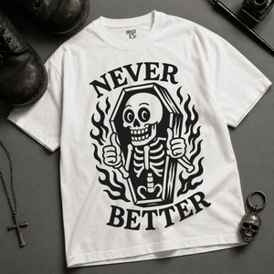 Never Better Heavyweight T-shirt - White - M - Inked 13 Ltd Unisex alternative tattoo apparel