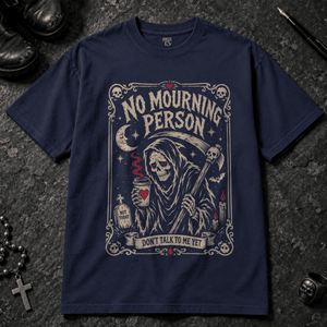 No Mourning Person T-shirt - True Navy - S - Inked 13 - Unisex alternative tattoo apparel.