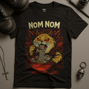 Nom Nom Cat T-Shirt - Black - S - Inked 13 Ltd Unisex alternative tattoo apparel