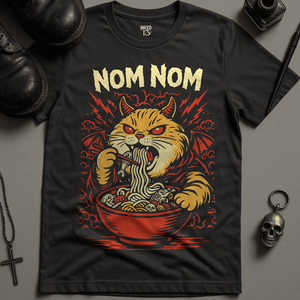 Nom Nom Cat T-Shirt - Dark Grey - S - Inked 13 Ltd Unisex alternative tattoo apparel
