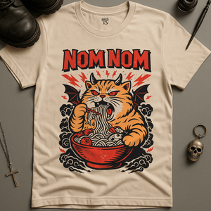 Nom Nom Cat T-Shirt - Natural - S - Inked 13 Ltd Unisex alternative tattoo apparel
