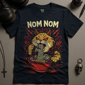 Nom Nom Cat T-Shirt - Navy - S - Inked 13 Ltd Unisex alternative tattoo apparel