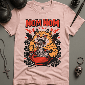 Nom Nom Cat T-Shirt - Soft Pink - S - Inked 13 Ltd Unisex alternative tattoo apparel