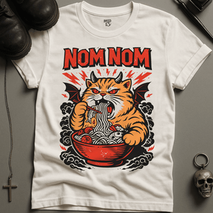 Nom Nom Cat T-Shirt - White - S - Inked 13 Ltd Unisex alternative tattoo apparel