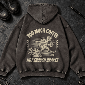 Not Enough Brakes Turtle Washed Hoodie - Dark Gray - S - Inked 13 Ltd Unisex alternative tattoo apparel