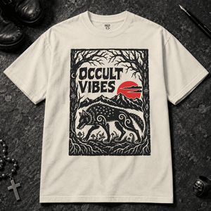 Occult Vibes Wolf T-shirt - Ivory - S - Inked 13 - Unisex alternative tattoo apparel.