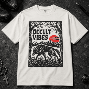 Occult Vibes Wolf T-shirt - White - S - Inked 13 - Unisex alternative tattoo apparel.