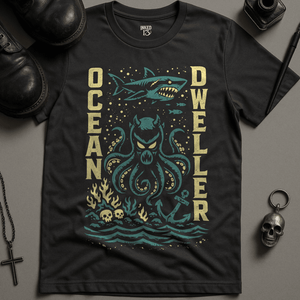 Ocean Dweller T-Shirt - Dark Grey - S - Inked 13 Ltd Unisex alternative tattoo apparel