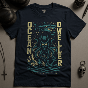 Ocean Dweller T-Shirt - Navy - S - Inked 13 Ltd Unisex alternative tattoo apparel