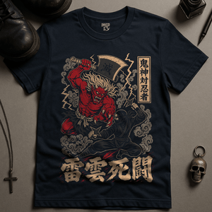 Oni Demon Ninja T-Shirt - Navy - S - Inked 13 Ltd Unisex alternative tattoo apparel