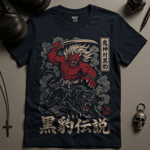 Oni Demon Panther T-Shirt - Navy - S - Inked 13 Ltd Unisex alternative tattoo apparel