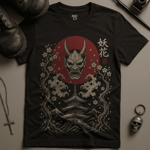 Oni Japanese Sun T-Shirt - Black - S - Inked 13 Ltd Unisex alternative tattoo apparel