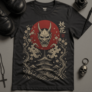 Oni Japanese Sun T-Shirt - Dark Grey - S - Inked 13 Ltd Unisex alternative tattoo apparel