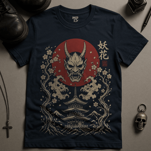 Oni Japanese Sun T-Shirt - Navy - S - Inked 13 Ltd Unisex alternative tattoo apparel