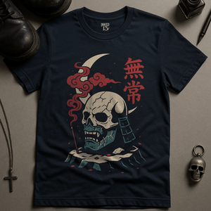 Oni Mask Skull T-Shirt - Navy - S - Inked 13 Ltd