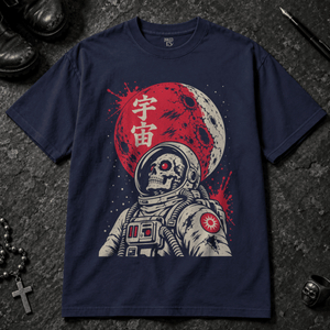 Outer Space Skeleton T-shirt - True Navy - S - Inked 13 - Unisex alternative tattoo apparel.