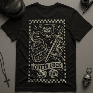 Outta Luck T-Shirt - Black - S - Inked 13 Ltd Unisex alternative tattoo apparel