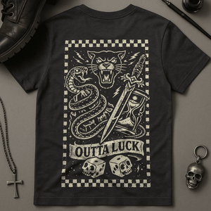 Outta Luck T-Shirt - Dark Grey - S - Inked 13 Ltd Unisex alternative tattoo apparel