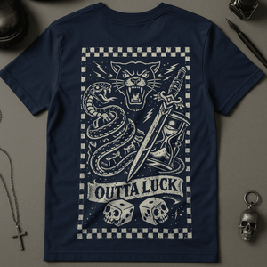 Outta Luck T-Shirt - Navy - S - Inked 13 Ltd Unisex alternative tattoo apparel