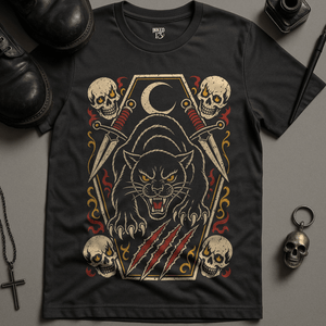 Panther Coffin Occult T-Shirt - Dark Grey - S - Inked 13 Ltd Unisex alternative tattoo apparel