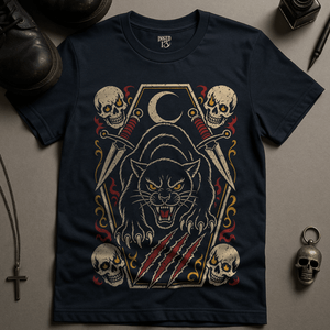 Panther Coffin Occult T-Shirt - Navy - S - Inked 13 Ltd Unisex alternative tattoo apparel
