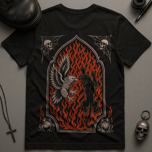Panther Eagle Flames T-Shirt - Black - S - Inked 13 Ltd Unisex alternative tattoo apparel