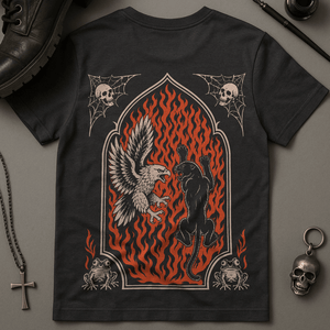 Panther Eagle Flames T-Shirt - Dark Grey - S - Inked 13 Ltd Unisex alternative tattoo apparel