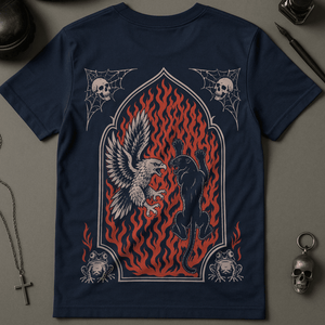 Panther Eagle Flames T-Shirt - Navy - S - Inked 13 Ltd Unisex alternative tattoo apparel