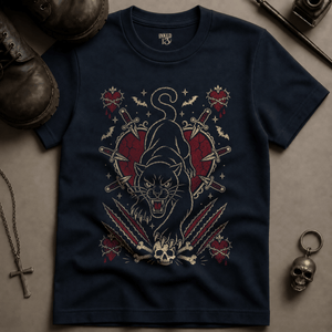 Panther Heart Occult (New Style) T-shirt - True Navy - S - Inked 13 Ltd Unisex alternative tattoo apparel