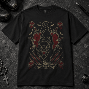 Panther Heart Occult T-shirt - Black - S - Inked 13 - Unisex alternative tattoo apparel.