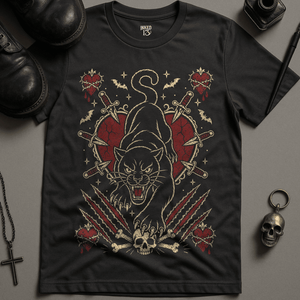 Panther Heart Occult T-Shirt - Dark Grey - S - Inked 13 Ltd Unisex alternative tattoo apparel