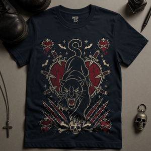 Panther Heart Occult T-Shirt - Navy - S - Inked 13 Ltd Unisex alternative tattoo apparel