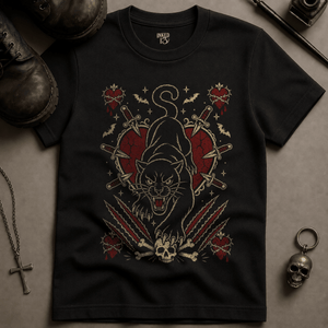 Panther Heart Occult T-shirt (New Style) - Black - S - Inked 13 Ltd Unisex alternative tattoo apparel