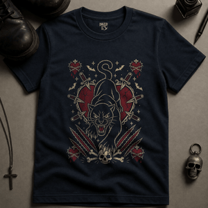 Panther Heart Occult T-shirt (New Style) - True Navy - S - Inked 13 Ltd Unisex alternative tattoo apparel