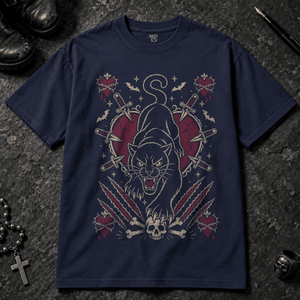 Panther Heart Occult T-shirt - True Navy - S - Inked 13 - Unisex alternative tattoo apparel.