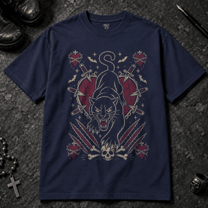 Panther Heart Occult T-shirt - True Navy - S - Inked 13 - Unisex alternative tattoo apparel.