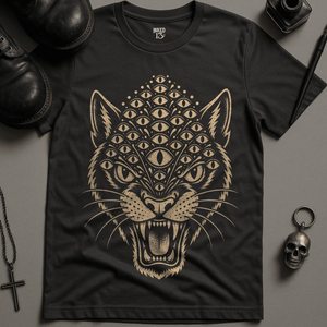 Panther Occult Eyes T-Shirt - Dark Grey - S - Inked 13 Ltd Unisex alternative tattoo apparel