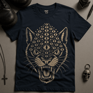 Panther Occult Eyes T-Shirt - Navy - S - Inked 13 Ltd Unisex alternative tattoo apparel