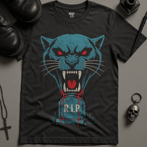 Panther RIP Gravestone T-Shirt - Dark Grey - S - Inked 13 Ltd Unisex alternative tattoo apparel