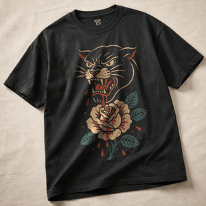 Panther Rose Heavyweight T-shirt - Black - S - Inked 13 Ltd Unisex alternative tattoo apparel