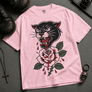 Panther Rose Heavyweight T-shirt - Blossom - XL - Inked 13 Ltd Unisex alternative tattoo apparel