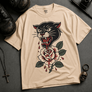 Panther Rose Heavyweight T-shirt - Ivory - XL - Inked 13 Ltd Unisex alternative tattoo apparel