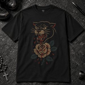 Panther Rose T-shirt - Black - S - Inked 13 - Unisex alternative tattoo apparel.