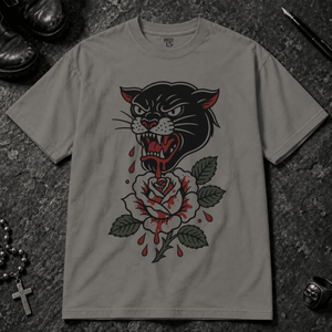 Panther Rose T-shirt - Grey - S - Inked 13 - Unisex alternative tattoo apparel.