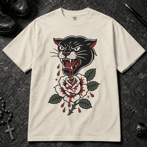 Panther Rose T-shirt - Ivory - S - Inked 13 - Unisex alternative tattoo apparel.
